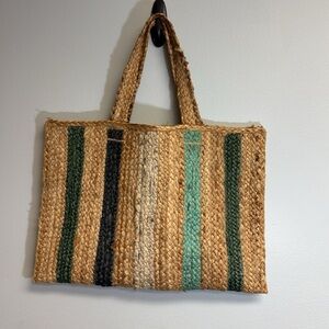 NWOT Striped Woven Tote Bag